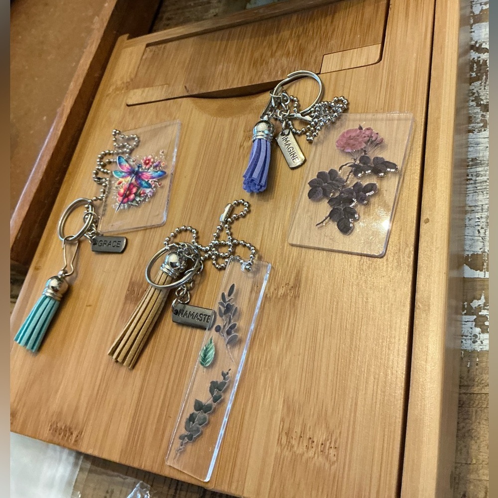 Set of 3 handmade rearview mirror hangars.  Chain is 10”